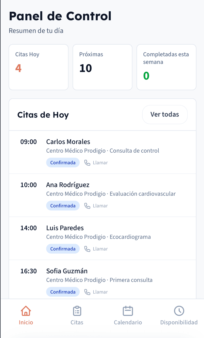 Panel de Control de ConectaMedico - Vista móvil